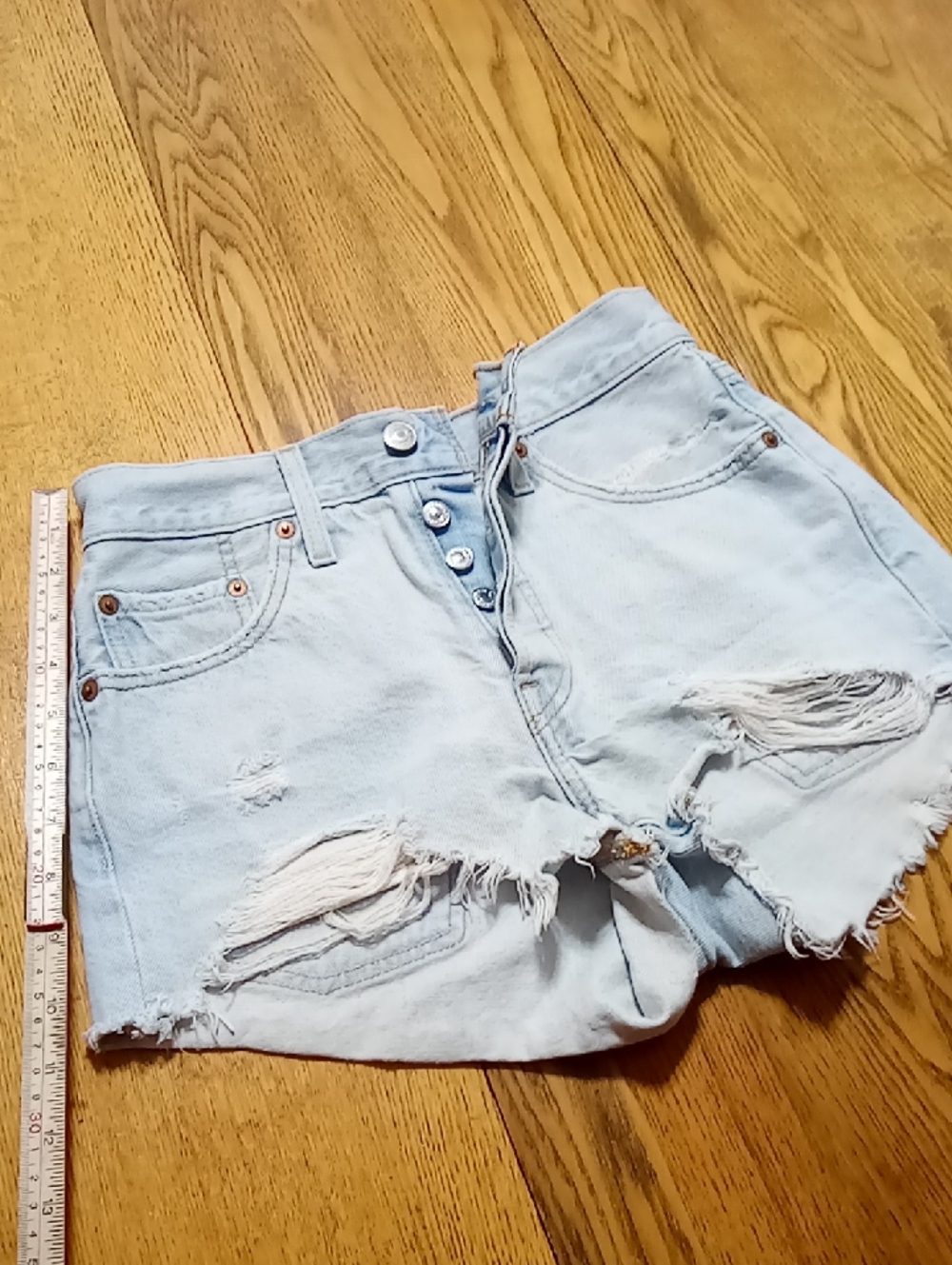 Levi's Strauss 501 Jean Shorts Women BUTTON FLY WAIST 25 BLUE RAW HEM Preowned